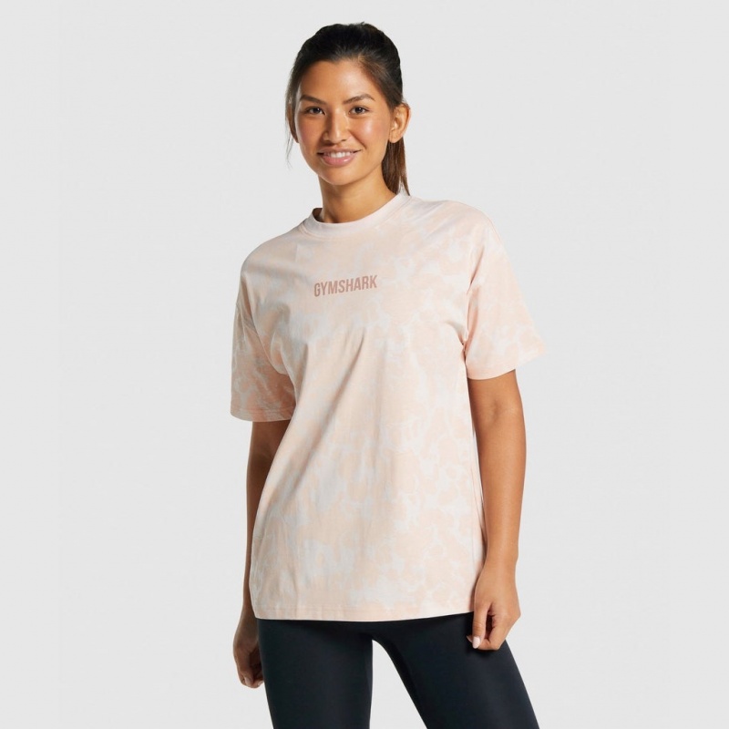 Camiseta Gymshark Camo Estampadas Oversized Creme Marrones Claro | 27QNYMCIA