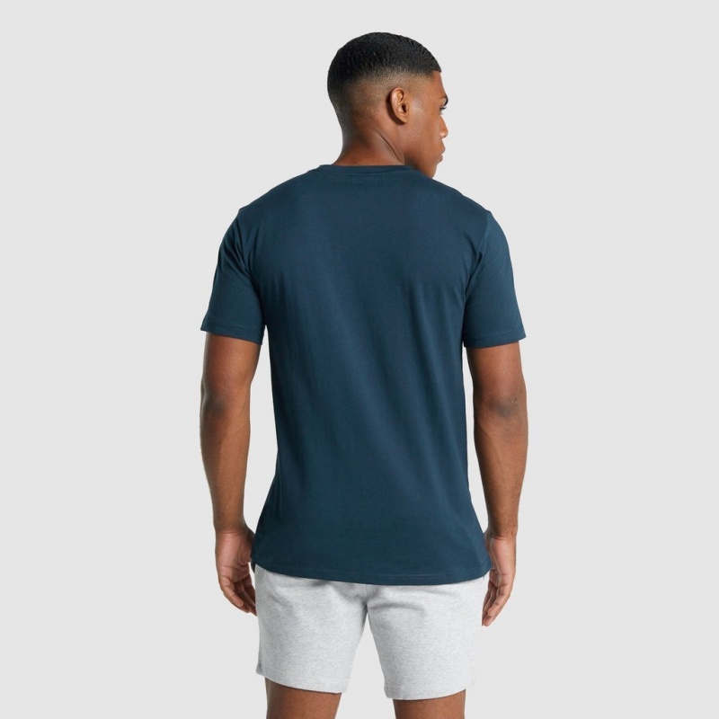Camiseta Gymshark Crest Azul Marino | 07OHUTAMQ