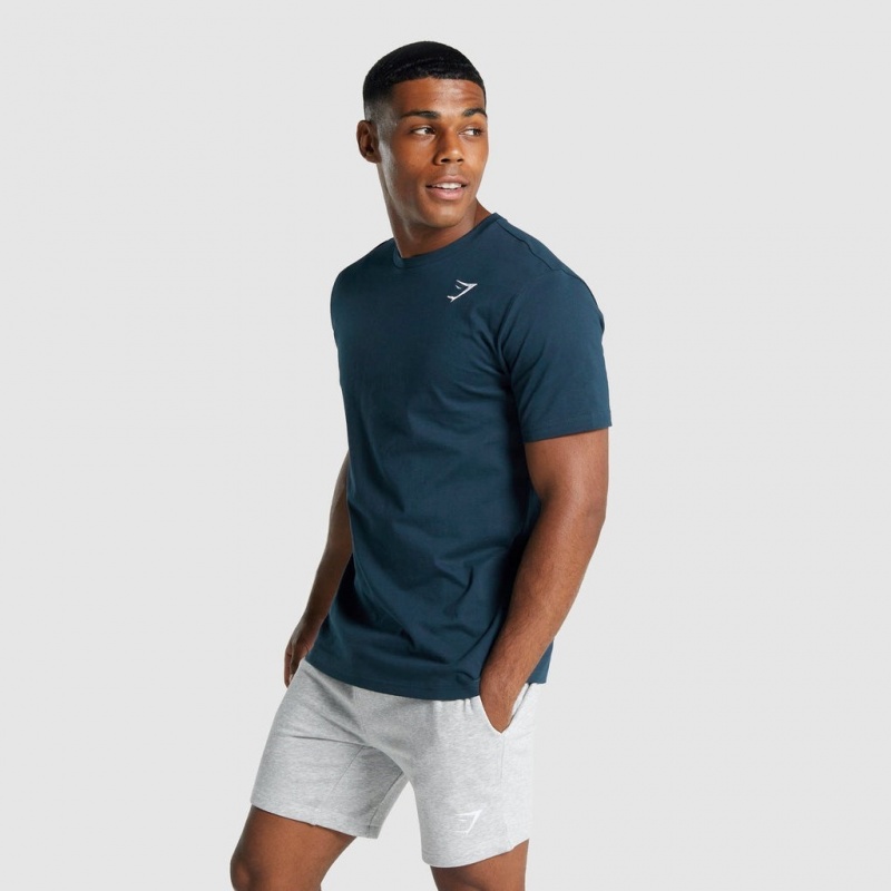 Camiseta Gymshark Crest Azul Marino | 07OHUTAMQ