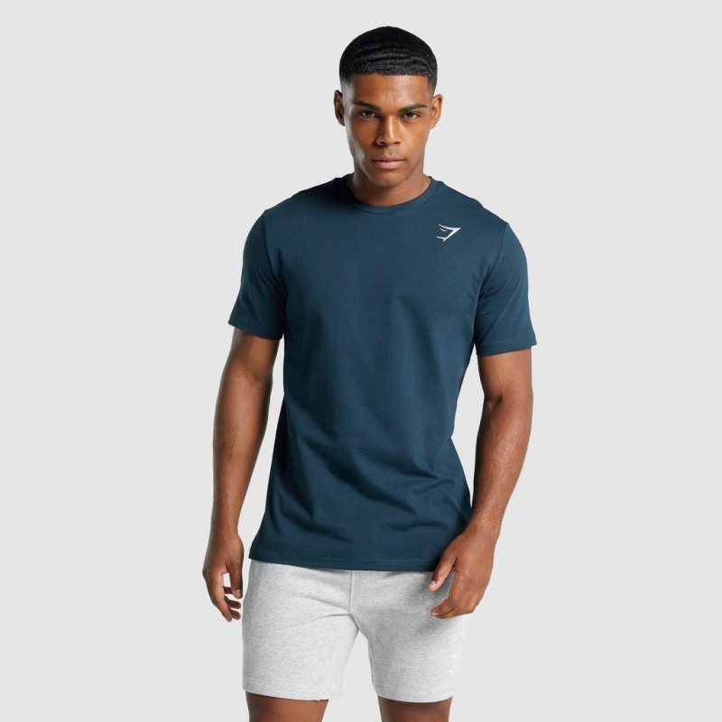 Camiseta Gymshark Crest Azul Marino | 07OHUTAMQ