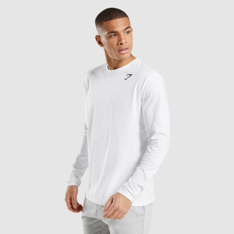 Camiseta Gymshark Crest Long Sleeve Blancas | 37UBDMYOW