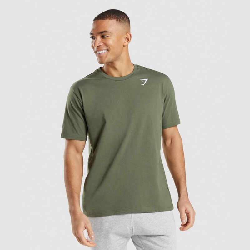 Camiseta Gymshark Crest Verde Oliva | 13ZQUMVEF