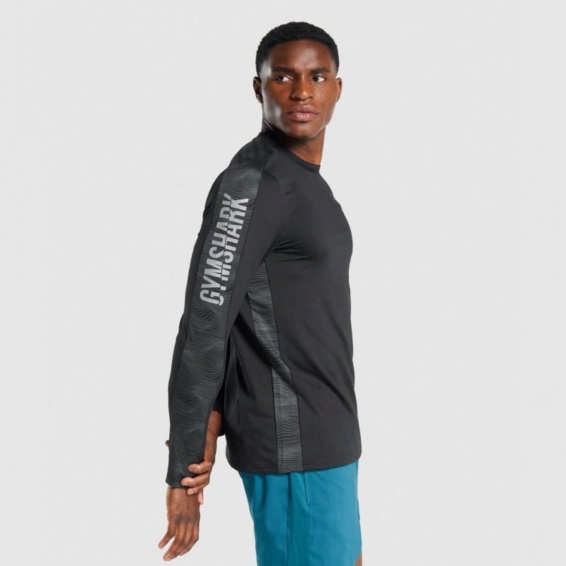 Camiseta Gymshark Deporte Long Sleeve Crew Negras | 86HOMBZAG