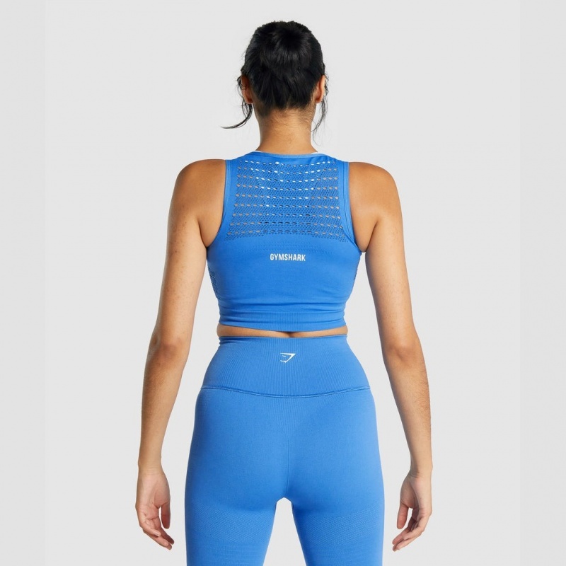 Camiseta Gymshark Energy Seamless Crop Azules | 30FREHUCQ
