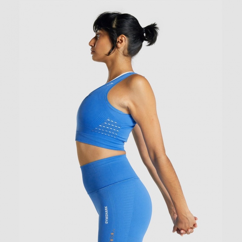 Camiseta Gymshark Energy Seamless Crop Azules | 30FREHUCQ