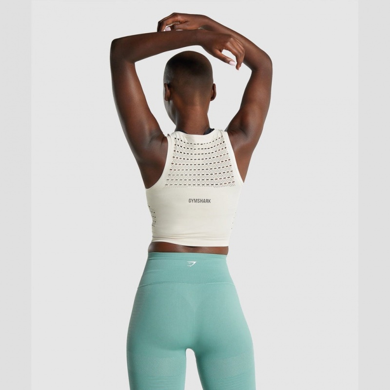 Camiseta Gymshark Energy Seamless Crop Creme | 24OBXRKYF