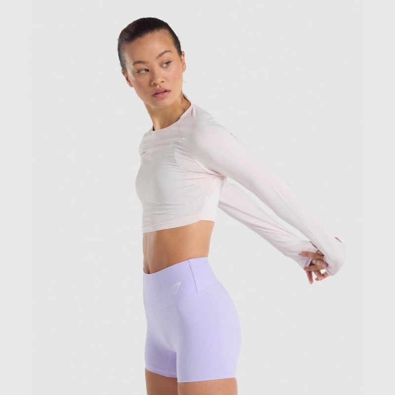 Camiseta Gymshark Entrenamiento Long Sleeve Crop Creme | 61FBVNLIO