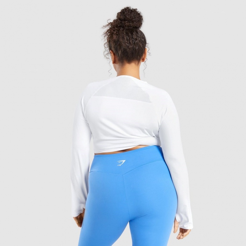 Camiseta Gymshark Entrenamiento Long Sleeve Crop Blancas | 84MUHKVNC