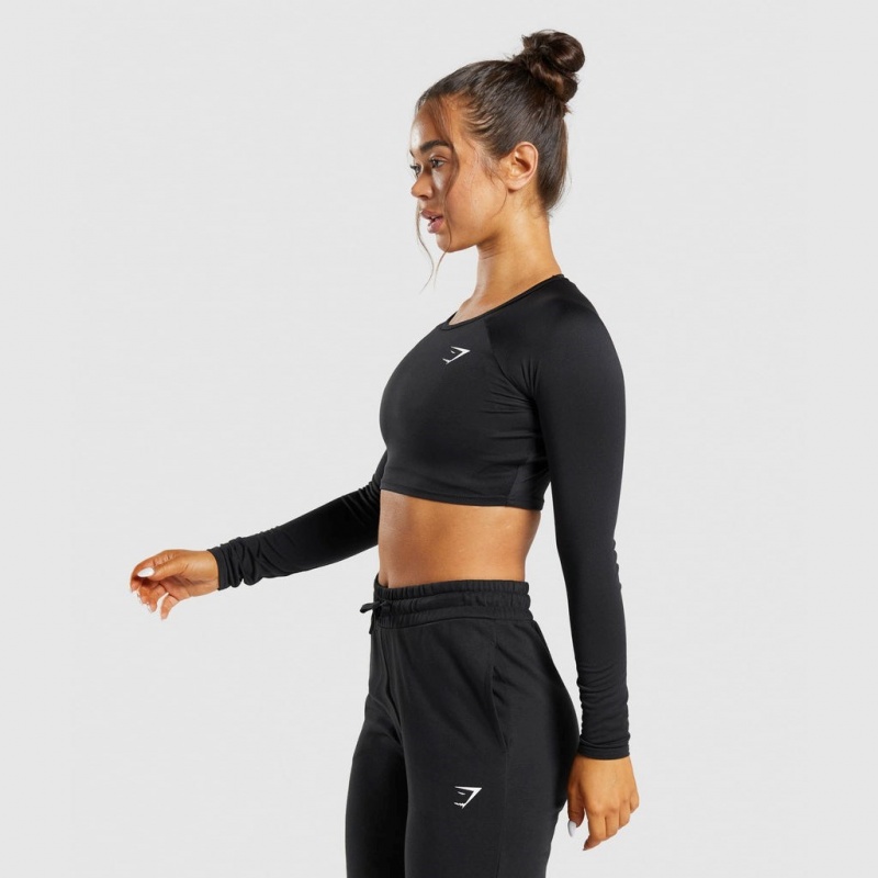 Camiseta Gymshark Entrenamiento Long Sleeve Crop Negras | 84SEFDHPV