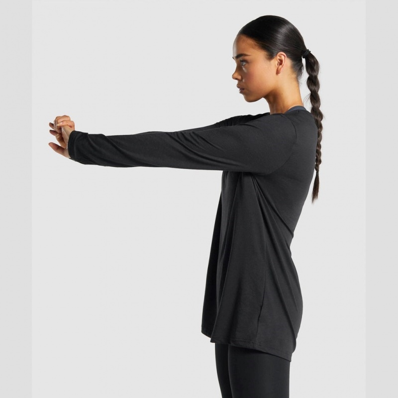 Camiseta Gymshark Entrenamiento Oversized Long Sleeve Negras | 97YGKSMAD