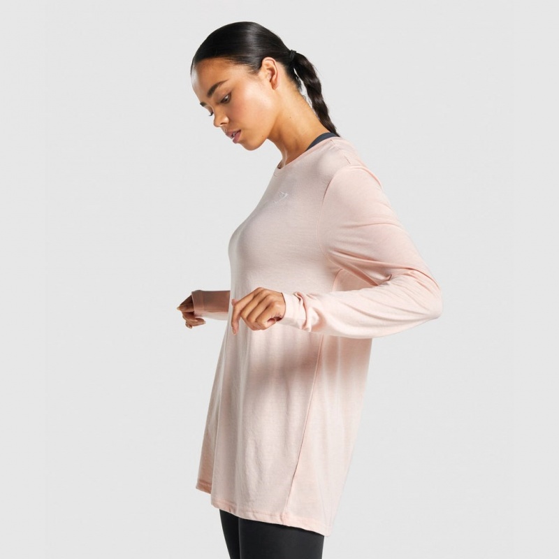Camiseta Gymshark Entrenamiento Oversized Long Sleeve Rosas Claro | 09EWDTVAK