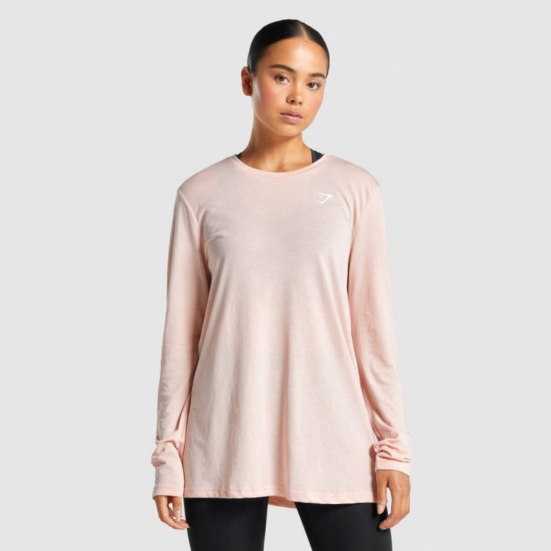 Camiseta Gymshark Entrenamiento Oversized Long Sleeve Rosas Claro | 09EWDTVAK
