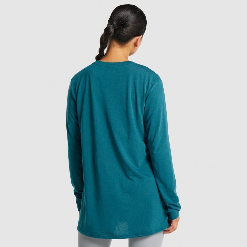 Camiseta Gymshark Entrenamiento Oversized Long Sleeve Teal | 02ORBMQIW