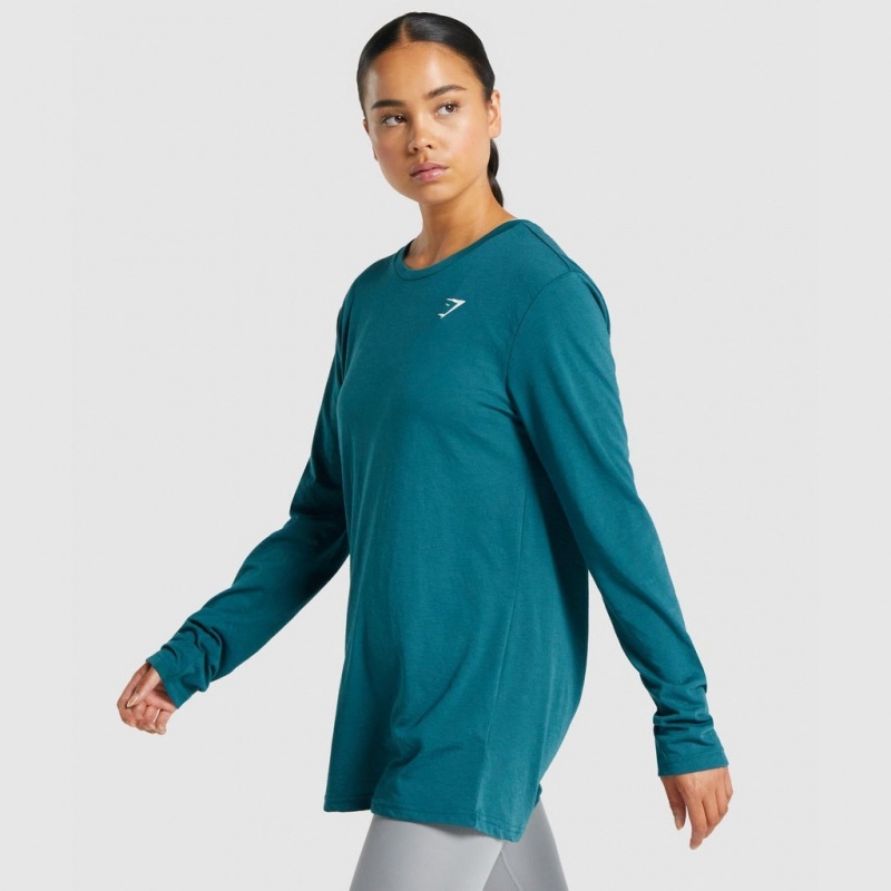 Camiseta Gymshark Entrenamiento Oversized Long Sleeve Teal | 02ORBMQIW