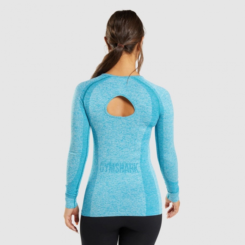 Camiseta Gymshark Flex Long Sleeve Azules | 08XQNULJE