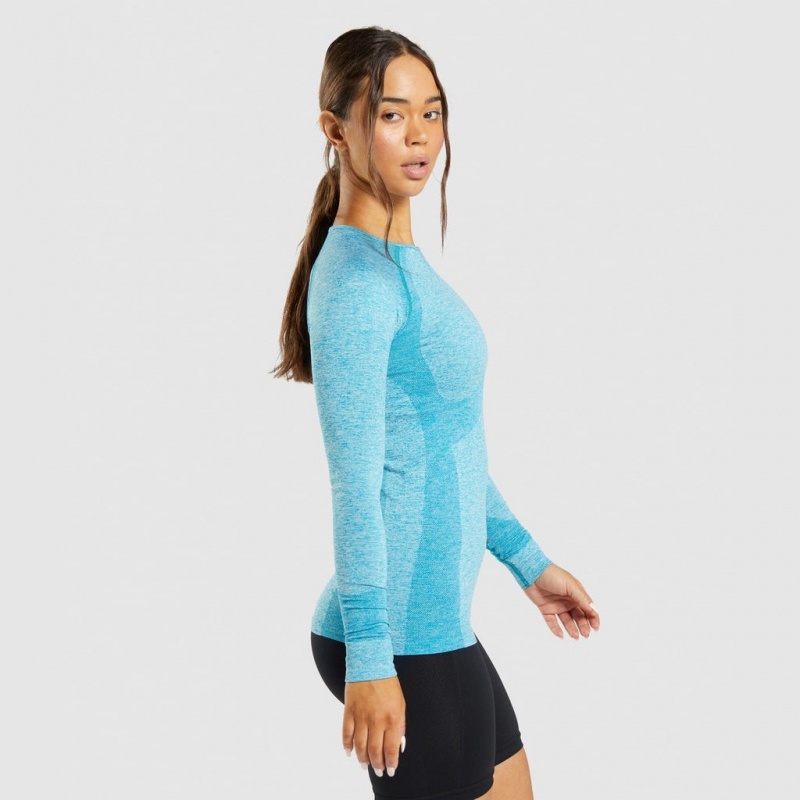 Camiseta Gymshark Flex Long Sleeve Azules | 08XQNULJE