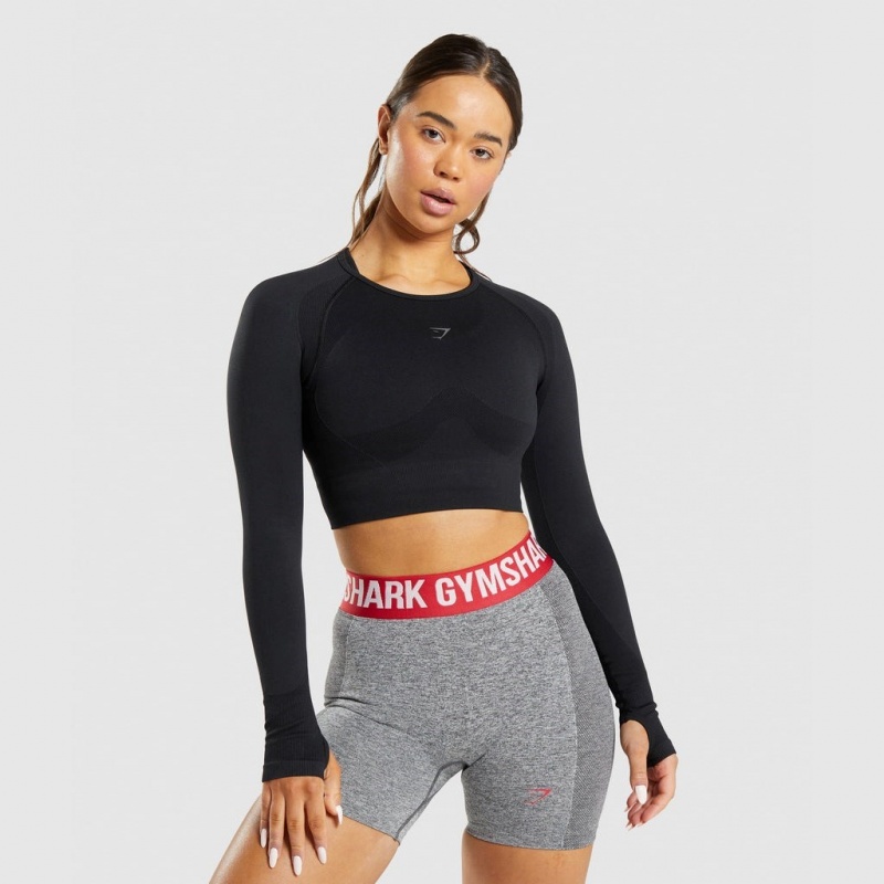 Camiseta Gymshark Flex Sports Long Sleeve Crop Negras | 25VZUNRXA