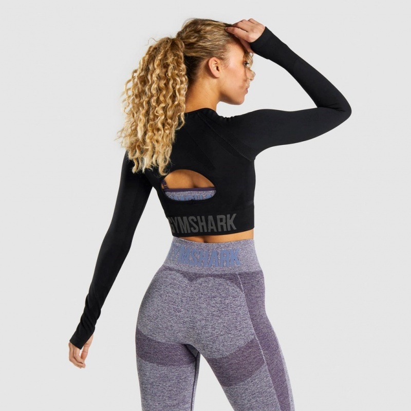Camiseta Gymshark Flex Sports Long Sleeve Crop Negras | 58CDIQZWP