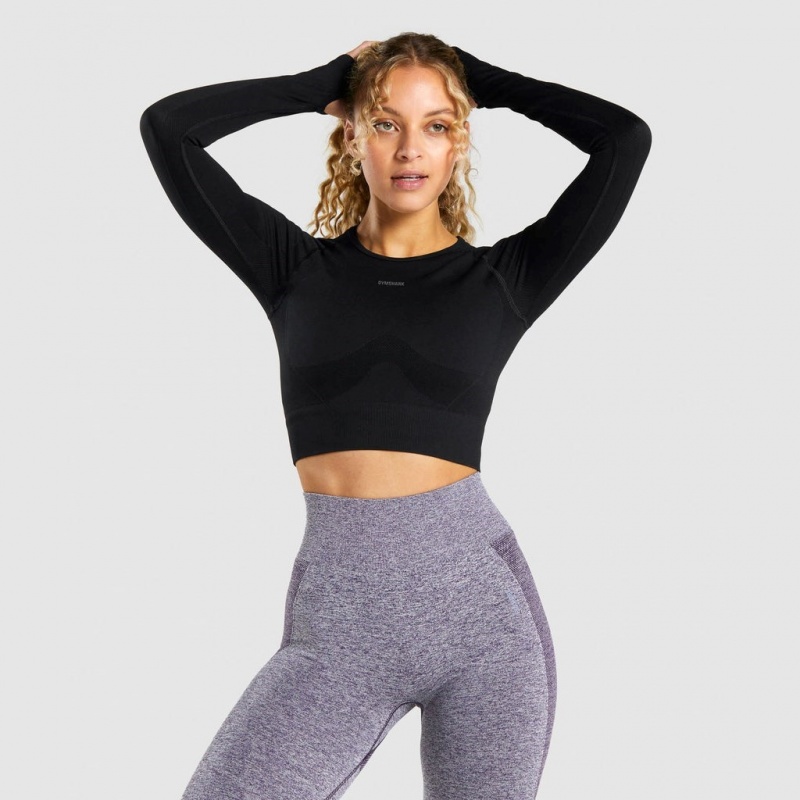 Camiseta Gymshark Flex Sports Long Sleeve Crop Negras | 58CDIQZWP
