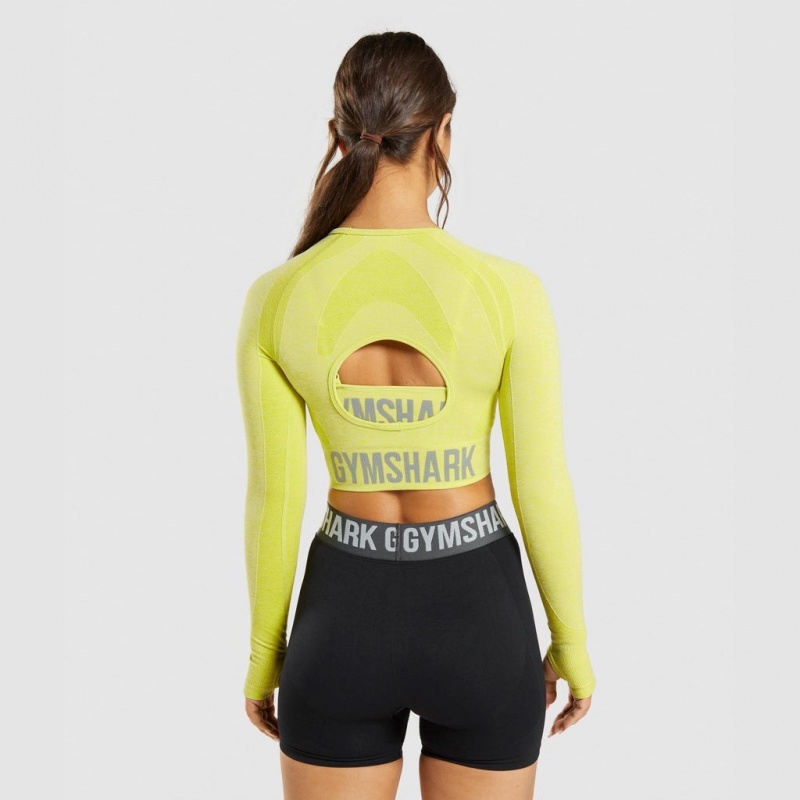 Camiseta Gymshark Flex Sports Long Sleeve Crop Amarillo | 45YVFUZLJ