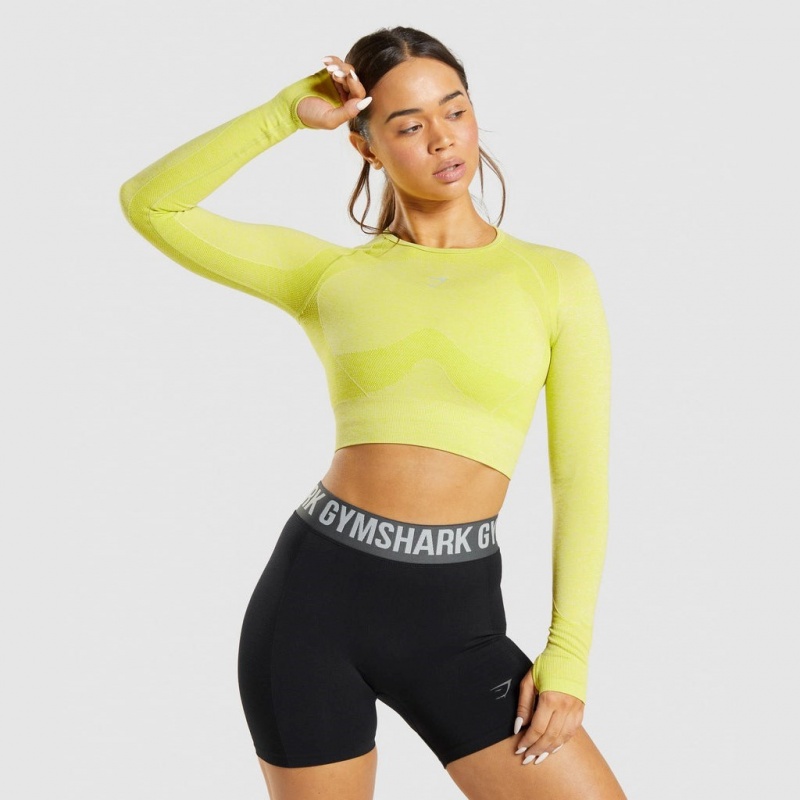 Camiseta Gymshark Flex Sports Long Sleeve Crop Amarillo | 45YVFUZLJ