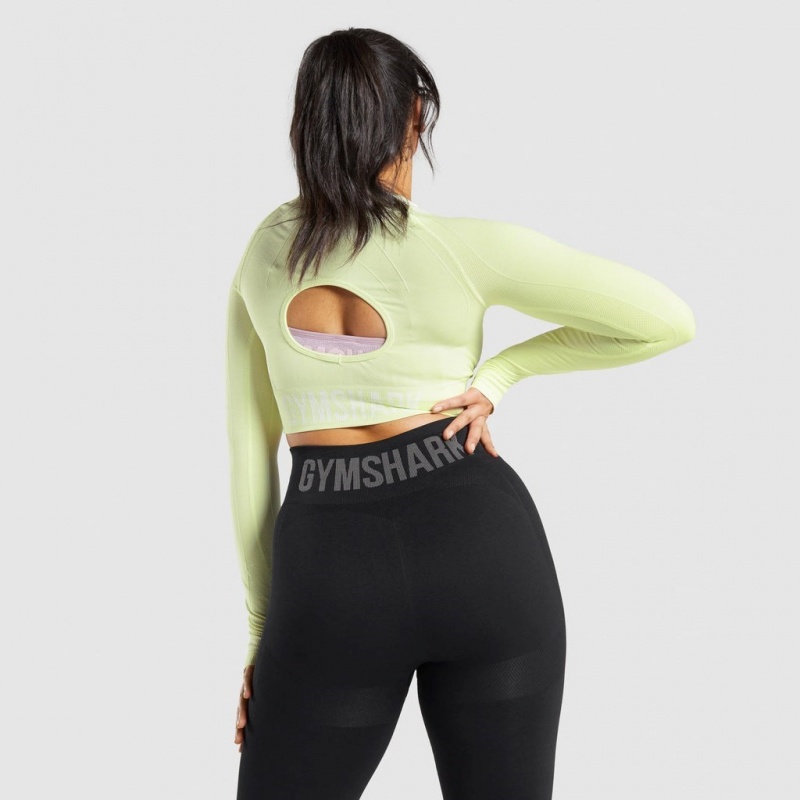 Camiseta Gymshark Flex Sports Long Sleeve Crop Verde Claro | 69NYEHCTO