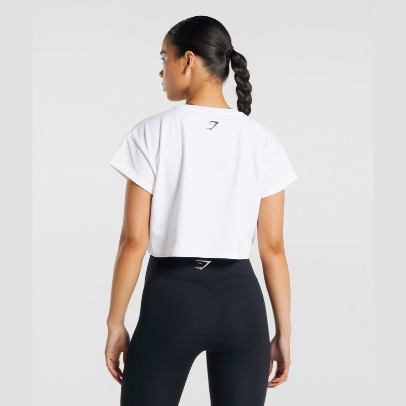Camiseta Gymshark Fraction Crop Blancas | 82NBHTLES
