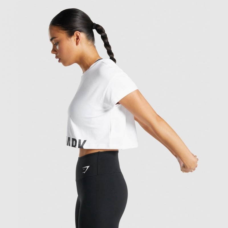 Camiseta Gymshark Fraction Crop Blancas | 82NBHTLES