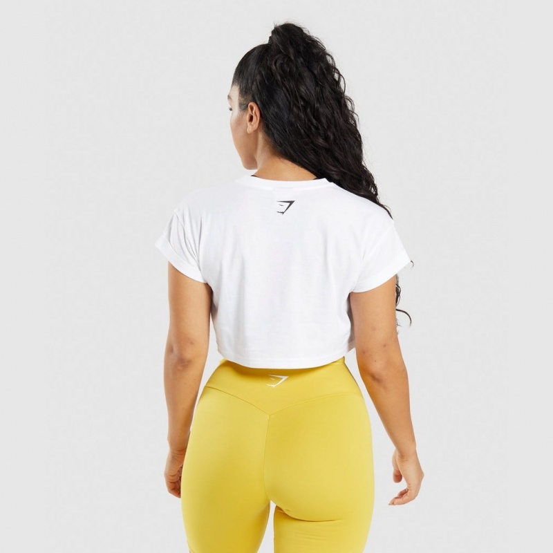 Camiseta Gymshark Fraction Crop Blancas | 06TMHADQW