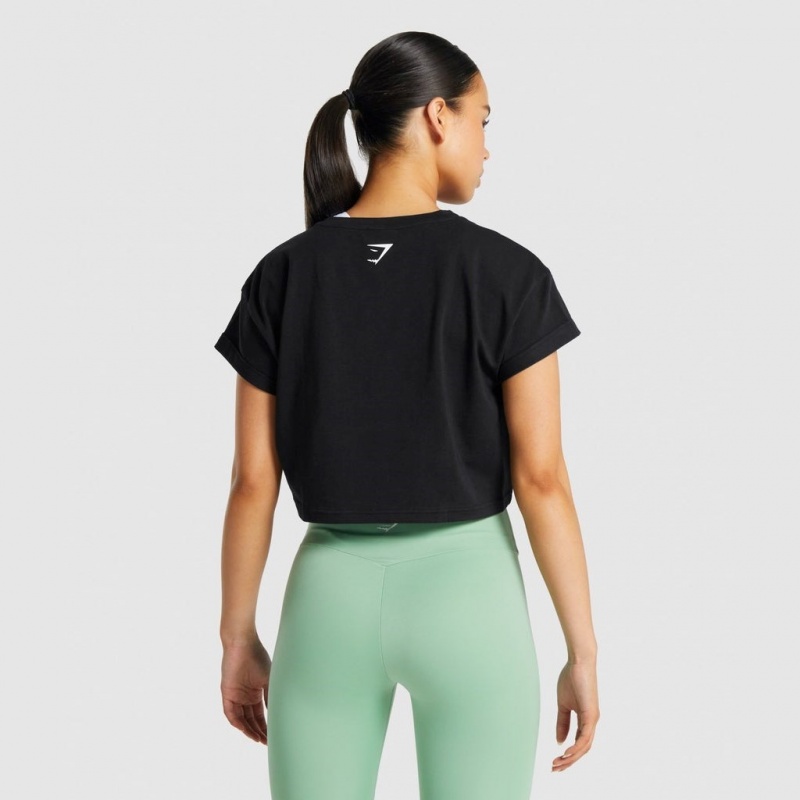 Camiseta Gymshark Fraction Crop Negras | 40XBUONPA