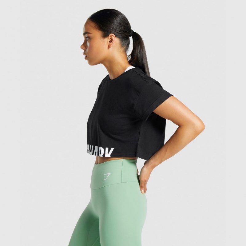 Camiseta Gymshark Fraction Crop Negras | 40XBUONPA