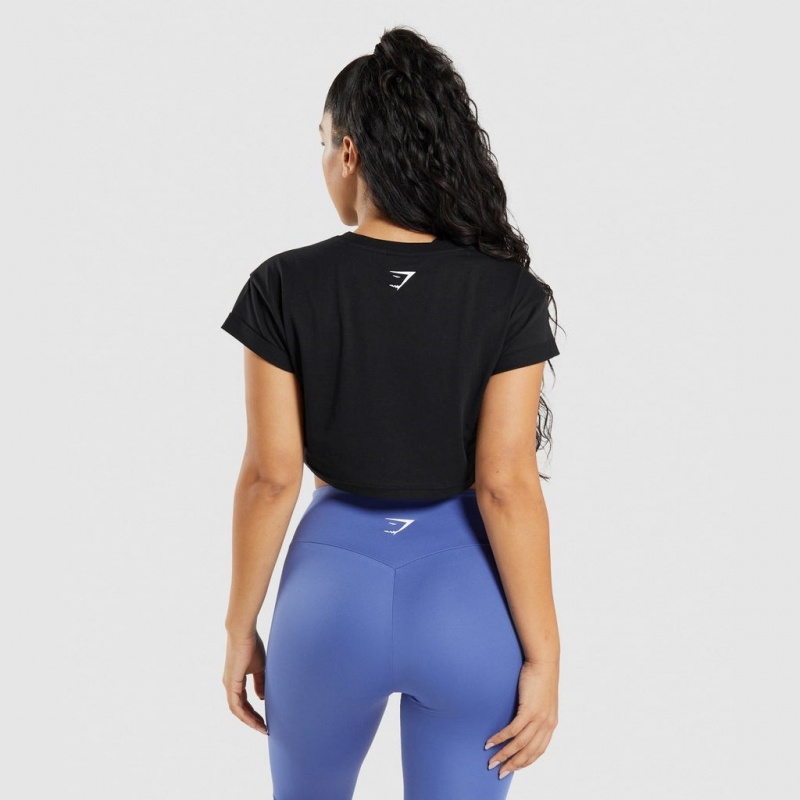 Camiseta Gymshark Fraction Crop Negras | 14SOVDJWY