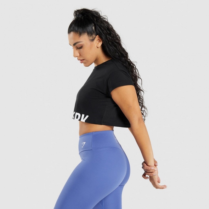 Camiseta Gymshark Fraction Crop Negras | 14SOVDJWY