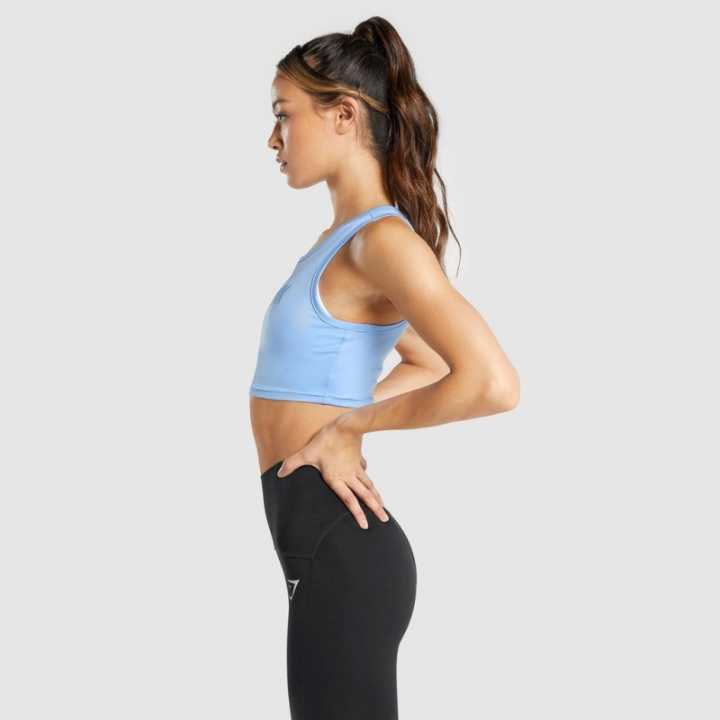 Camiseta Gymshark GS Power Crop Azules | 13ZWKQEVI