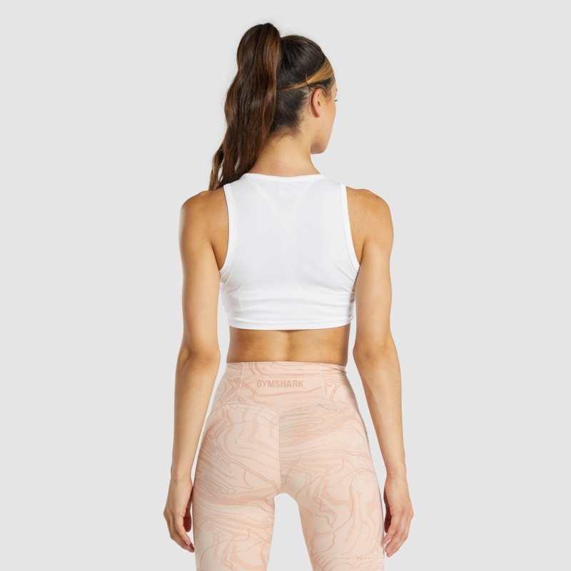 Camiseta Gymshark GS Power Crop Blancas | 52IXVSEWA