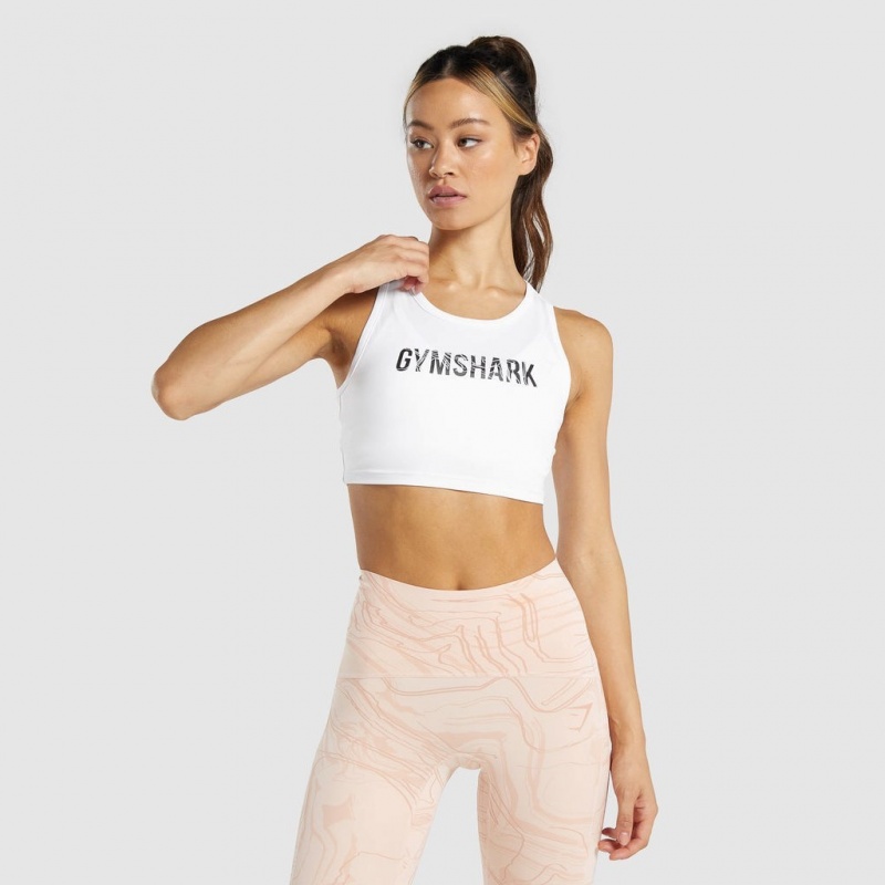 Camiseta Gymshark GS Power Crop Blancas | 52IXVSEWA