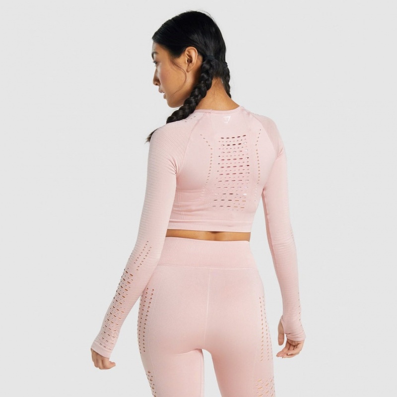 Camiseta Gymshark Glow Long Sleeve Seamless Rosas Claro | 83KYZWDHL