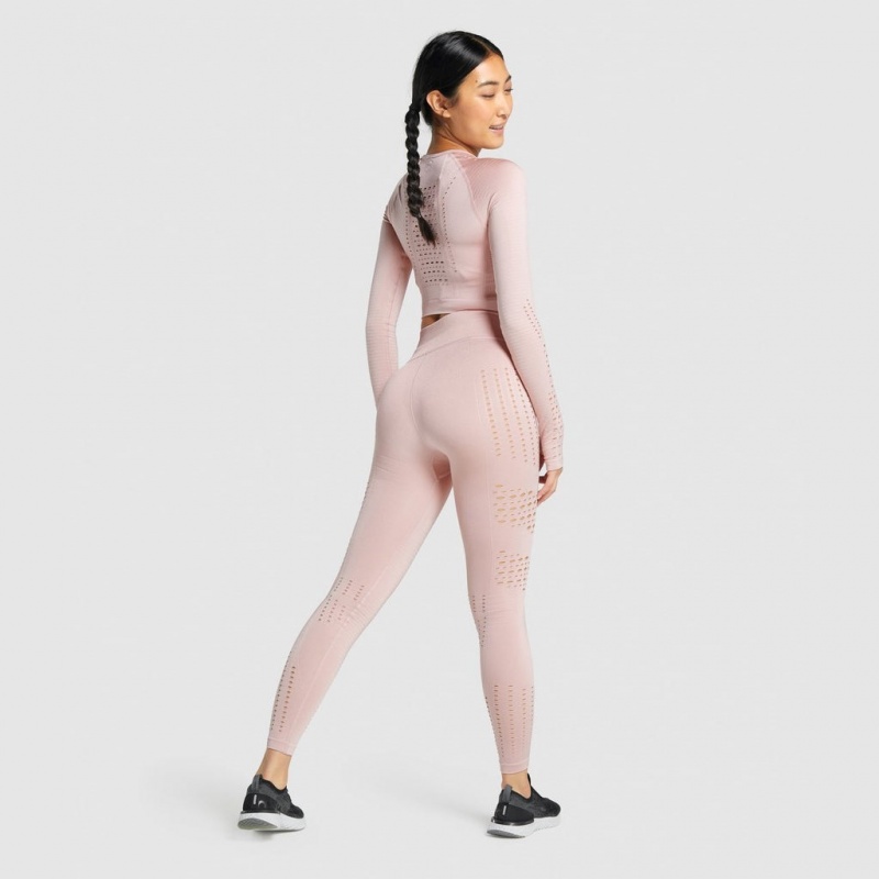 Camiseta Gymshark Glow Long Sleeve Seamless Rosas Claro | 83KYZWDHL