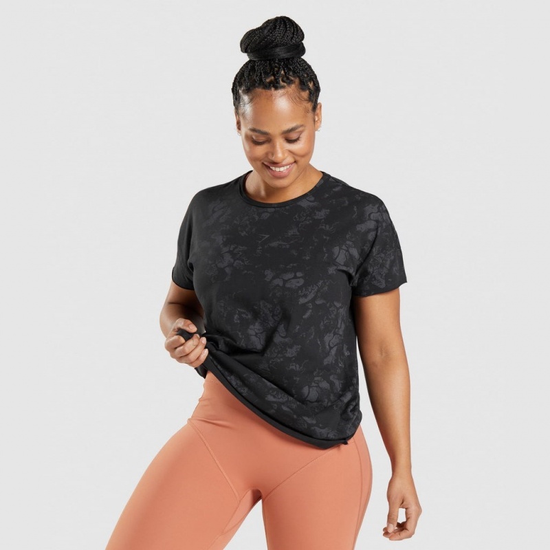 Camiseta Gymshark KK Fit Oversized Estampadas Negras Camuflaje | 78XCVHPDM