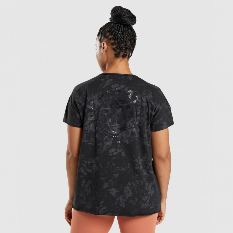 Camiseta Gymshark KK Fit Oversized Estampadas Negras Camuflaje | 78XCVHPDM