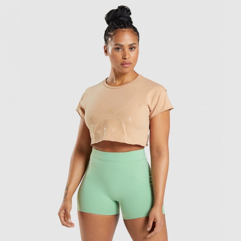 Camiseta Gymshark KK Fit Raw Crop Warm Buff | 78FJXAOZY