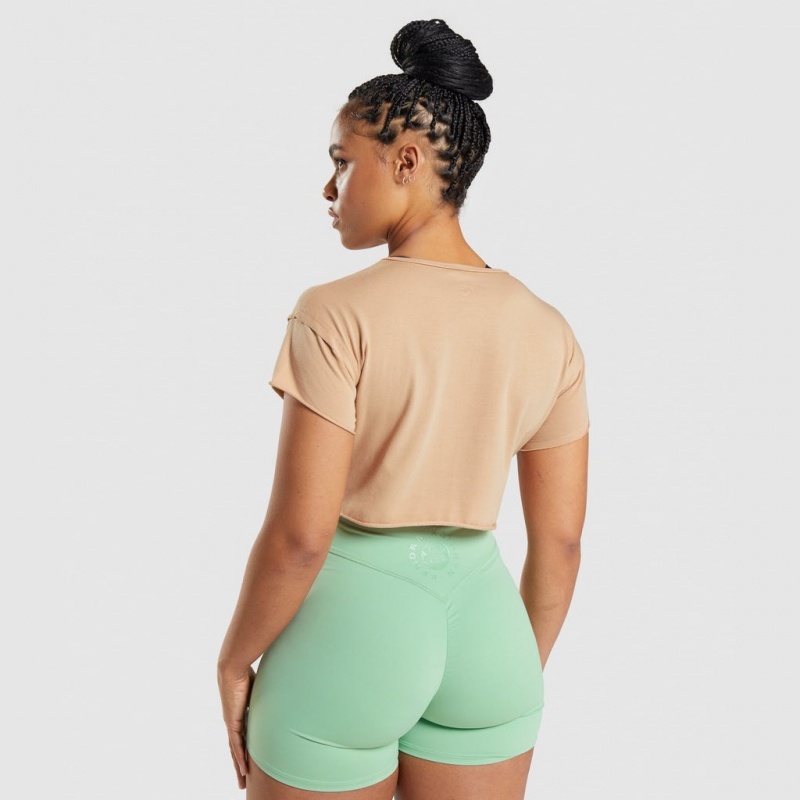 Camiseta Gymshark KK Fit Raw Crop Warm Buff | 78FJXAOZY