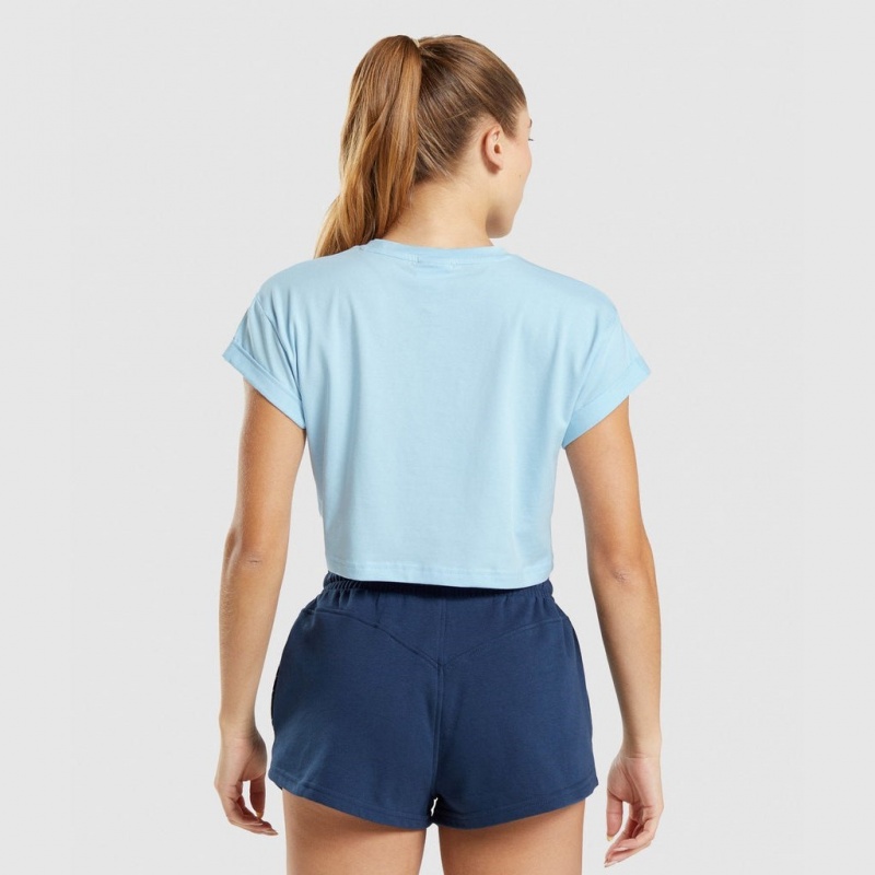 Camiseta Gymshark Legacy Estampadas Crop Azules | 53TMIHZPW