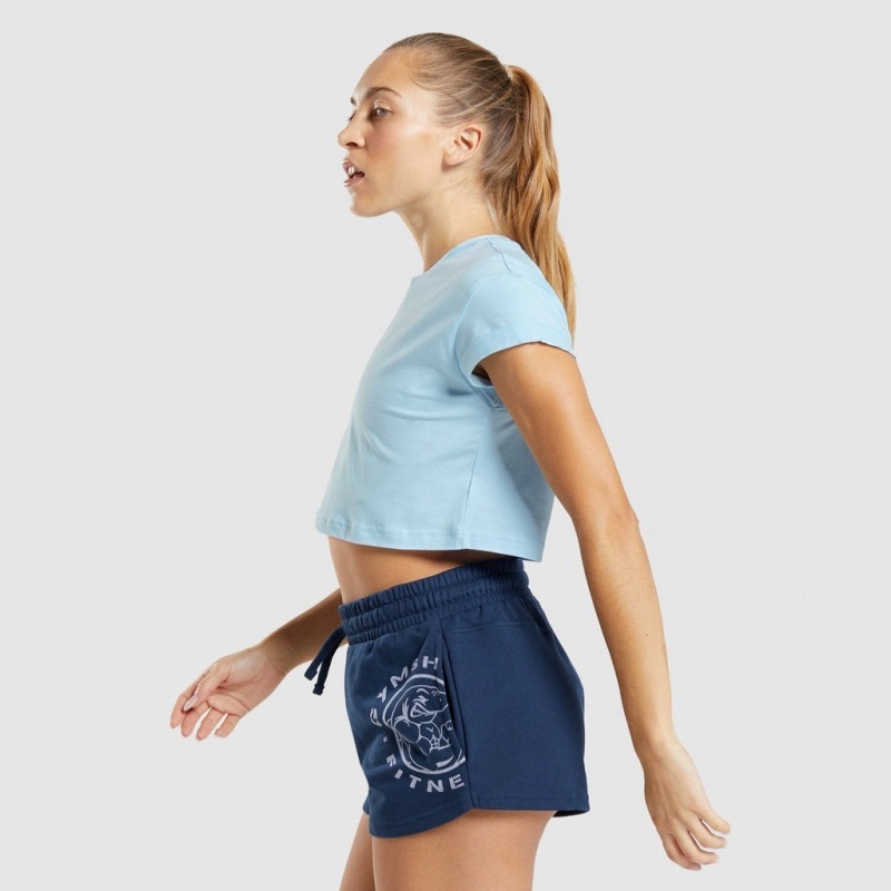 Camiseta Gymshark Legacy Estampadas Crop Azules | 53TMIHZPW