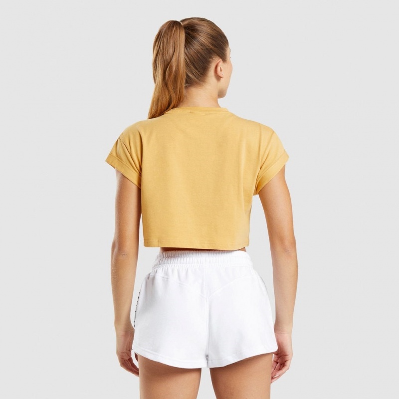 Camiseta Gymshark Legacy Estampadas Crop Amarillo | 71AKHGOIL