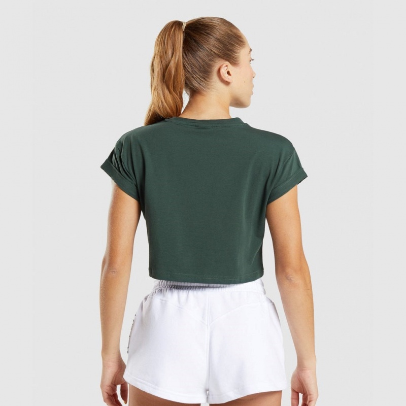 Camiseta Gymshark Legacy Estampadas Crop Verde Oscuro | 89QFNODEU