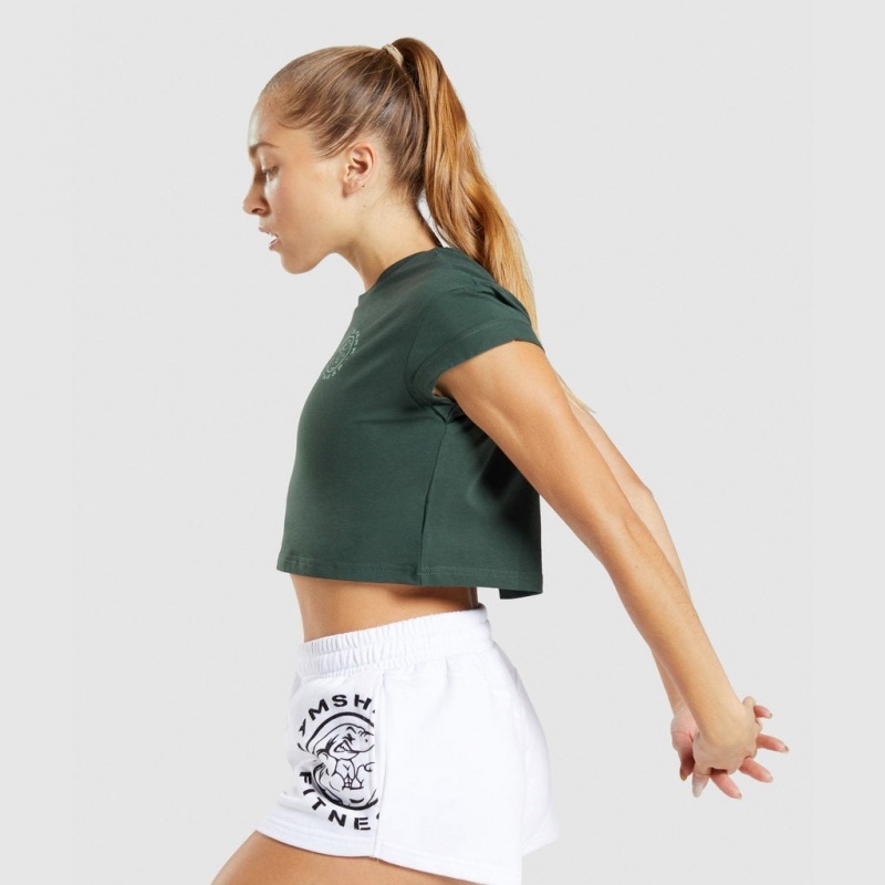 Camiseta Gymshark Legacy Estampadas Crop Verde Oscuro | 89QFNODEU