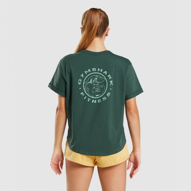 Camiseta Gymshark Legacy Estampadas Tee Verde Oscuro | 74RMJCXTY