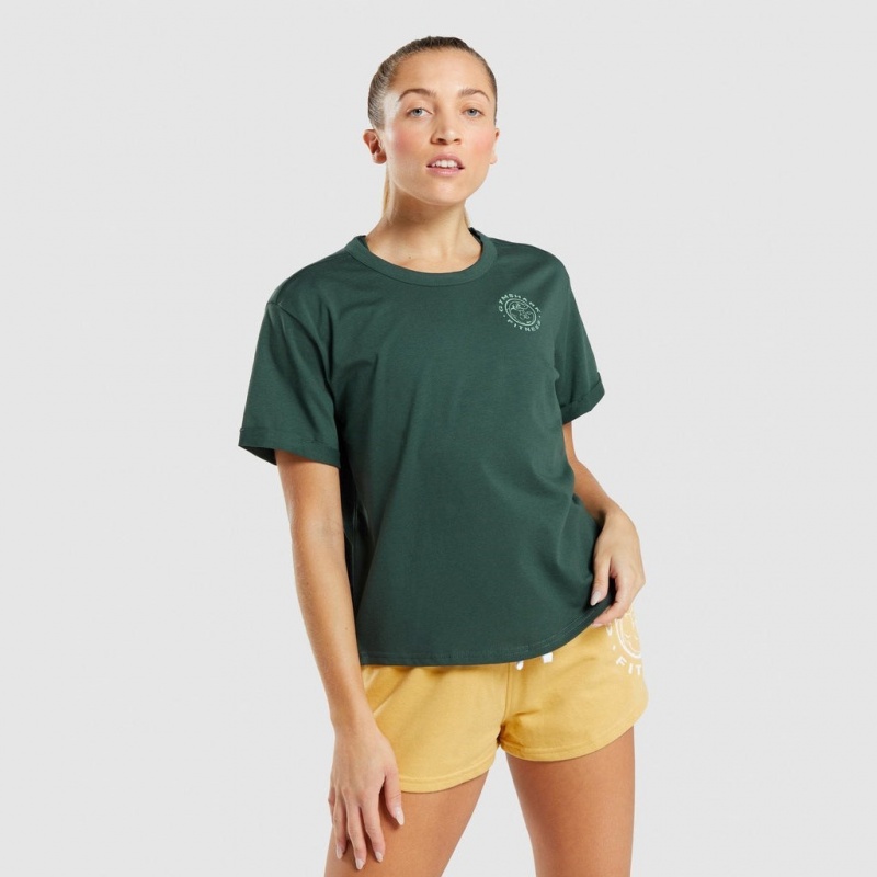 Camiseta Gymshark Legacy Estampadas Tee Verde Oscuro | 74RMJCXTY
