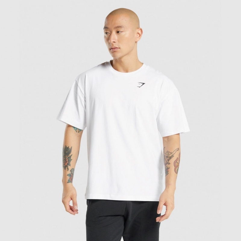 Camiseta Gymshark Oversized Blancas | 01PMKLOIV